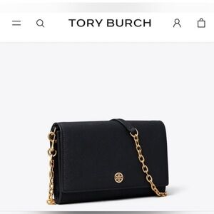 Tory Burch Robinson Mini Wallet Crossbody Chain Saffiano Leather Black